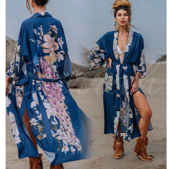 New Gorgeous Bohemian Floral Print Kimono Duster - Picture 3 of 16